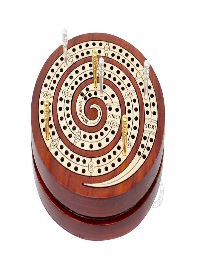 House of Cribbage - 2 Track 60 Points - Spiral Shape Pocket Size Wooden Travel Cribbage Board - Size 4 Inch (Bloodwood/Maple Wood) - Image 4
